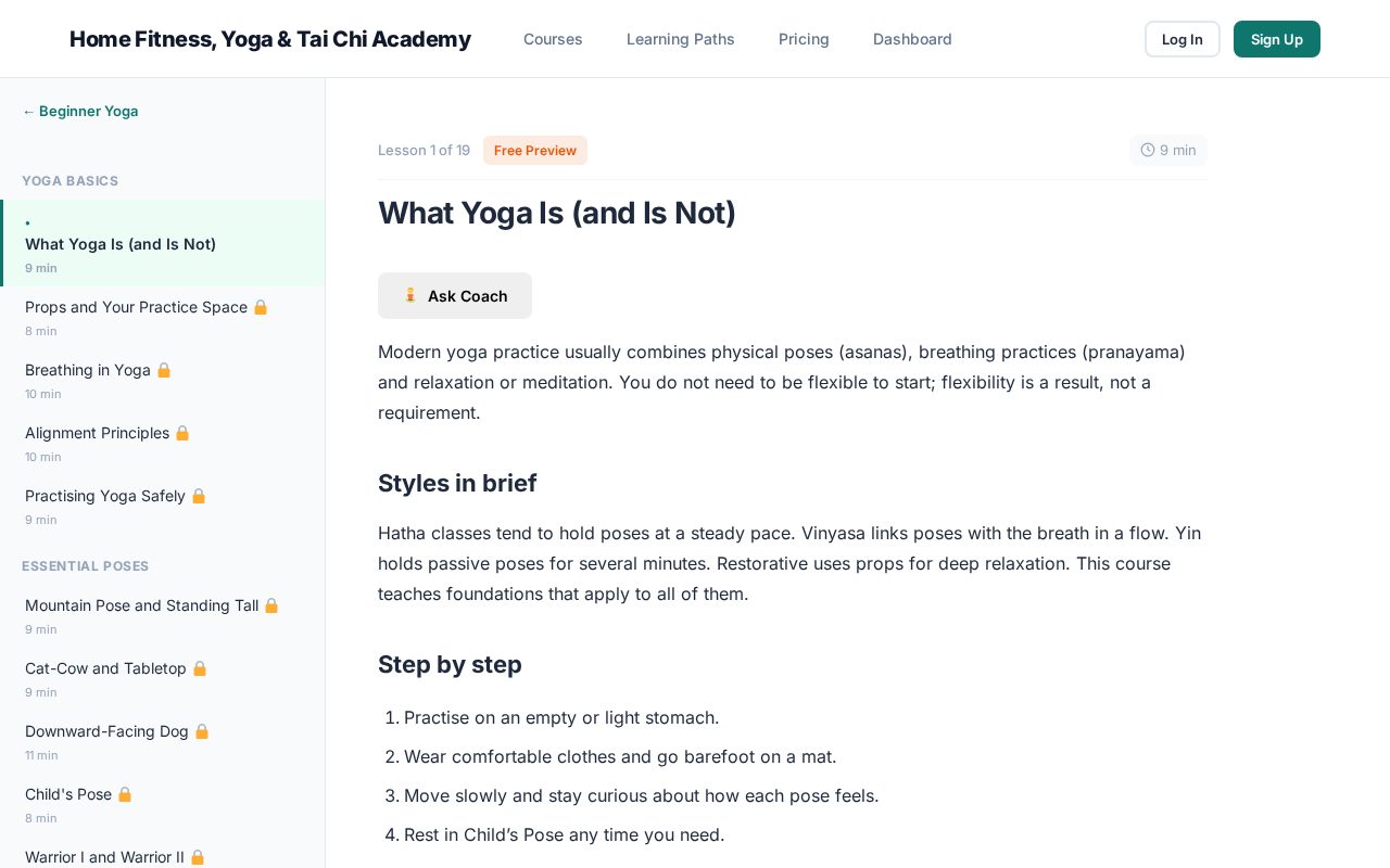 Lesson with practice steps and quiz